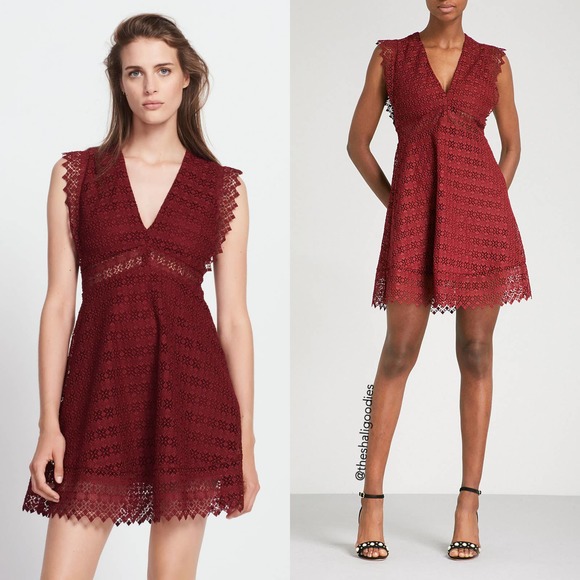 Sandro Dresses & Skirts - NEW SANDRO Lindsey Dress Red Lace V Neck Geometric
